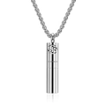 Vertical view of a titanium steel cylinder necklace with a hollow zodiac symbol and engraving - Cancer Pendant Only (Without Chain) / Silver