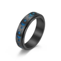 Bague anti-anxiété en acier inoxydable noir avec motifs lune et étoiles bleues - Taille 11 / Noir Lumineux
