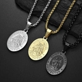 Close-up of Saint Michael medallions in silver, gold, and black finish on stone background - Necklace (With Chain) / Steel
