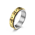 Bague rotative dorée avec motifs lune et étoiles sur anneau en acier argenté - Taille 11 / Ton Argent et Or