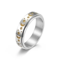 Bague rotative en acier inoxydable avec motifs lune et étoiles dorés sur l'anneau - Taille 11 / Argent Nocturne