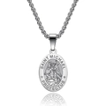 Oval Saint Michael religious medallion pendant necklace in silver stainless steel finish - Pendant Only (No Chain) / Steel