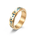 Glow in the dark stainless steel spinner ring with blue moon and star pattern - Nocturnal Gold