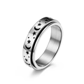 Silver stainless steel spinner ring with black star and moon patterns for anxiety relief - Plain Silver