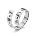 Silver Viking rune open ring in stainless steel with Nordic etched symbols for men - Size 7 / Steel