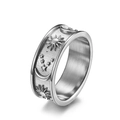 Bague bohème en acier inoxydable argenté avec motifs en relief de soleil, lune et étoiles - Taille 6 / Acier