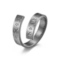 Adjustable Nordic Viking rune ring in retro silver stainless steel with matte finish - Size 7 / Antique Silver