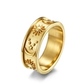 Bague bohème en acier inoxydable doré avec motifs célestes de soleil lune et étoiles - Taille 6 / Or