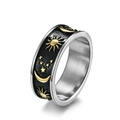 Bague bohème soleil lune et étoiles en bicolore argent et or avec motifs en relief - Taille 6 / Or Bicolore