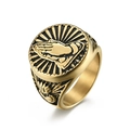 Anillo de sello religioso en acero inoxidable dorado con manos en oración y rayos de sol - Talla 8 / Dorado