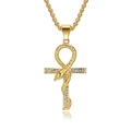 Goldene Ankh-Halskette mit Schlangenmotiv und funkelndem Kristall-Inlay-Anhänger - Gold Stil