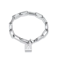 Minimalist silver paperclip chain bracelet with a square letter A pendant - Steel A