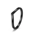 Minimalist V-shaped stackable ring in matte black stainless steel finish - US 7 / Black
