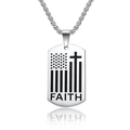 Silver stainless steel FAITH dog tag pendant with American flag and cross details - With 60CM Chain / Steel