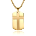 Pendentif plaque militaire croix en acier inoxydable doré avec finition brossée et chaîne box - Couleur Or Avec Chaîne à Billes