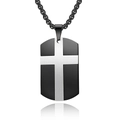 Collier avec pendentif plaque militaire croix en acier inoxydable noir et argent - Noir Avec Chaîne à Billes
