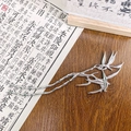 Silberne Haarnadel aus Metall mit hohlem Vogel- und Zweigdesign für traditionelle Frisuren - Bambusblatt Stil (20CM)