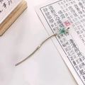 Spilla per capelli stile bambù con decoro in finta giada sfumata e foglie di metallo - Bastoncino al Bambù Oro 17.5CM