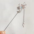 Spilla per capelli argento stile cinese con fiore cangiante, farfalla e nappe di perle - Bastoncino per Capelli Fiore Step-Shake (19CM)