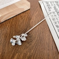 Horquilla de plata con hoja de ginkgo y perlas para el estilo tradicional chino Hanfu - Rama de Ginkgo Plata (15cm)