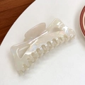 Pinza para el pelo extragrande de acetato blanco crema perlado con diseño rectangular - Grande (13CM) / Blanco Sirena