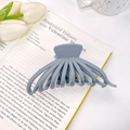 Matte grey-blue large shark hair claw clip in a minimalist French style for women - Gray