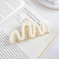 Matte cream wavy hair claw clip for women on a French book background - Creamy White 10.5CM