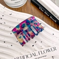 Pince à cheveux carrée en acétate violet motif étoilé pour coiffures demi-attachées - Violet Floral 5.2CM