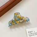 Haarklem van acetaat met blauw en gembergeel marmereffect voor stijlvolle kapsels - Cyaan Goud
