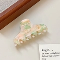 Pink and mint marble acetate hair claw clip with smooth white teeth for styling - 6cm / Cream Green