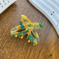 Acetate butterfly hair claw clip with colorful marble pattern in green and orange - Tropical Yellow-Green