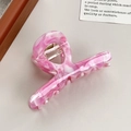 Pinza per capelli in acetato marmorizzato rosa e bianco con finitura lucida - Rosa crema / 8cm
