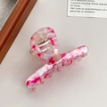 Molla per capelli in acetato rosa con motivo marmorizzato floreale per acconciature - Rosso Koi / 8cm