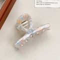 Elegante pinza per capelli in acetato marmorizzato blu e arancione per donna - Blu Beige / 8cm