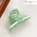 Pince à cheveux en acétate vert menthe à pois vert foncé avec finition brillante - Vert Moucheté / 8cm
