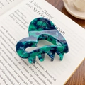 Sweet heart hair claw clip with blue and green marble acetate pattern for women - Dark Green