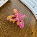 Pink and yellow marbled acetate butterfly hair claw clip with durable metal spring - Tropical Pink