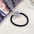 Sweet purple acetate bear hair tie with sparkling heart rhinestone on black elastic band - Fluorescent Purple