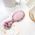 Mini brosse à cheveux en acétate floral avec coussin massant et poils à embout rose - Compact & Portable / Arc-en-ciel