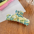 Large tortoiseshell hair claw with artistic blue and beige oil painting marble texture - 8.5cm / Cream Green