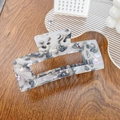 Grande pince à cheveux rectangulaire avec motif marbre d'encre noir et blanc élégant - Noir Carbone
