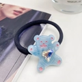 Süßes hellblaues Bären-Haargummi aus Acetat mit Herz-Kristall und schwarzem Gummiband - Blau