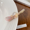 Haarspange aus Harz mit rosa Farbverlauf, Marmormuster, Schmetterling und Goldclip - Metallrot