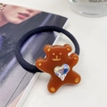 Élastique cheveux ours marron mignon avec cristal en cœur sur anneau noir souple - Marron