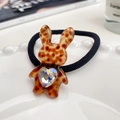 Cute acetate rabbit hair tie with tortoise shell pattern and large heart-shaped crystal - Leopard Print