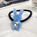 Cute light blue resin rabbit hair tie with a sparkling heart shaped crystal gemstone - Sapphire Blue