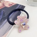 Élastique à cheveux ours rose en acétate avec cristal cœur et lien noir - Rose