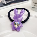 Cute purple acetate rabbit hair tie with sparkling crystal heart and black elastic rope - Jewel Purple
