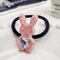 Pink marble rabbit hair tie with heart crystal and high-elasticity black rubber band - Gem Pink