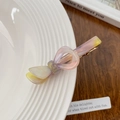 Elegante fermaglio per capelli a fiocco in acetato con sfumatura rosa-gialla e base dorata - Giallo Cangiante